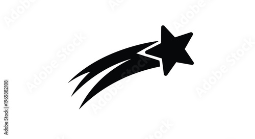 A simple black silhouette of a shooting star against a white background