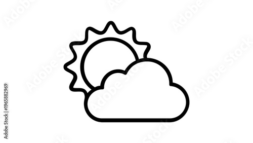 Minimalist vector illustration of a sun and cloud icon, perfect for weather forecasting apps, meteorology websites, and environmental climate reports. Scalable flat line art design for UI.