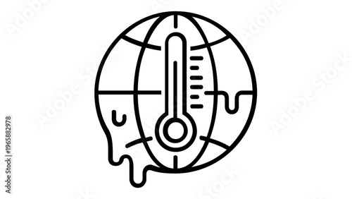 Global warming vector icon illustration featuring a melting earth globe with a thermometer, symbolizing climate change, environmental crisis, rising temperatures, and ecological impact.