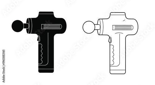 Two depictions of a percussive therapy massage gun in outline style