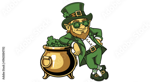 Leprechaun with pot of gold coins.