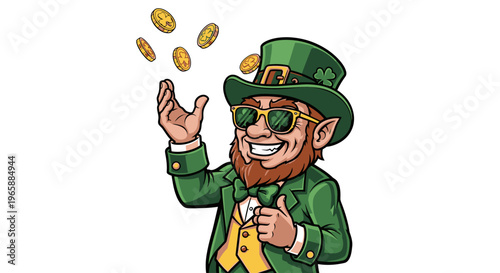 Smiling Leprechaun with Gold Coins.
