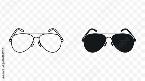 Minimalist vector illustration of clear and shaded aviator sunglasses for graphic design and branding isolated on Transparent Background