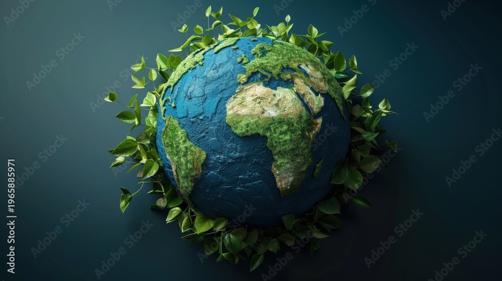 Fototapeta premium green earth sustainability concept with leaves, eco friendly environment and global climate protection
