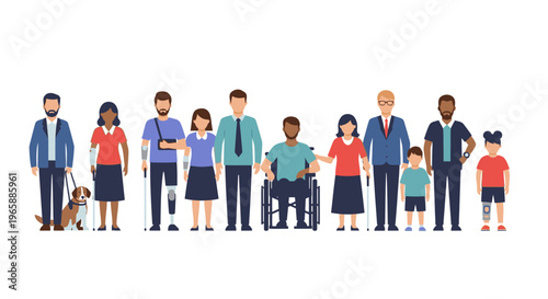 Disabled People and Diversity Inclusion Vector Illustration