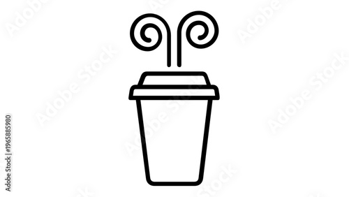 Minimalist black and white vector icon illustration of a hot coffee cup with a lid and elegant steam swirls, ideal for cafe branding, beverage menus, and modern digital design, AI-generated.