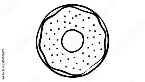 Hand-drawn minimalist donut vector icon illustration with sprinkles, simple black and white line art doodle of a sweet pastry dessert, scalable AI-generated graphic for food and bakery design.