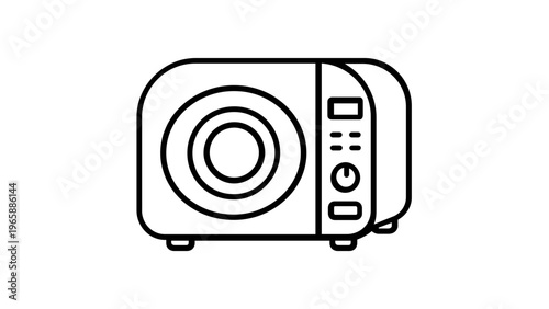 Professional minimalist microwave oven vector icon illustration, clean black and white line art of a kitchen appliance for food preparation, heating, and cooking, scalable graphic for design.