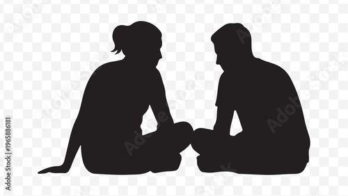 Couple sitting together, people icons, dual style, modern minimal outline and solid silhouette, conversation, friendship, relationship, communication, teamwork, app, web, branding