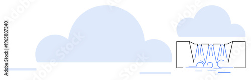 Nature, environmental symbols, cloud computing, data flow, energy efficiency, simplicity. Minimalist cloud with a cascading waterfall. Nature and environmental symbols concept