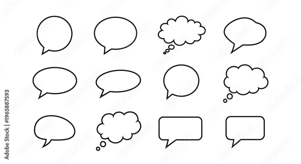Fototapeta premium Collection of Empty Speech Bubbles and Thought Bubbles on Isolated White Background