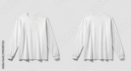 White Long Sleeve T-Shirt Front and Back Views Showcased Neatly on a Plain Background for Clothing Product Display and Ecommerce Fashion Catalogs