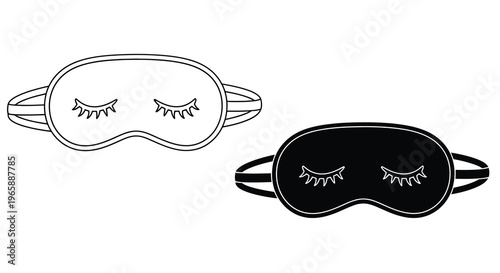 Two sleep masks depicted in contrasting black and white line art