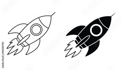 rocket launch icon set, startup growth and business launch symbols, speed and innovation concept, success and progress signs, clean modern vector illustration isolated on white background.