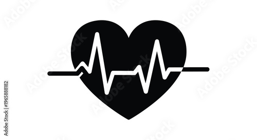 A black heart shape with a white electrocardiogram line inside