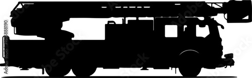 Silhouette of a fire truck with an extendable ladder, emergency vehicle for rescue operations