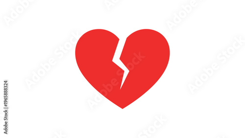 Red broken heart symbol on white love