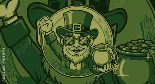 Smiling Leprechaun Holding Beer Mug.