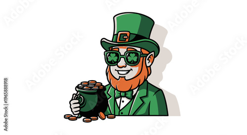 Leprechaun Wearing Green Suit Holding Coffee.