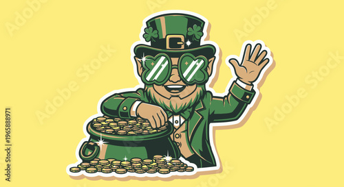 Leprechaun with pot of gold coins.