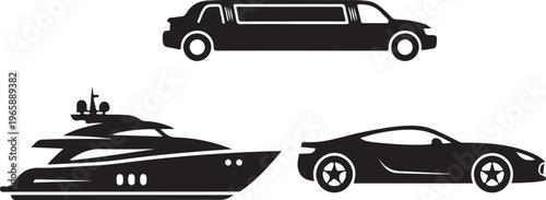 luxury limousine car silhouette side view elegant transportation vehicle isolated on white background minimal vector graphic illustration design