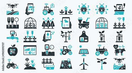 Smart Farming and Agricultural Technology Icon Set