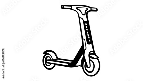Sleek minimalist vector icon illustration of a modern electric kick scooter for urban commuting and eco-friendly travel, featuring a clean black and white line art design for digital and print.