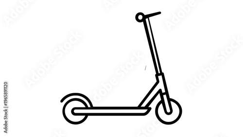 Modern minimalist black and white vector icon illustration of an electric kick scooter for urban mobility, city commuting, and sustainable travel concepts, isolated on a white background.