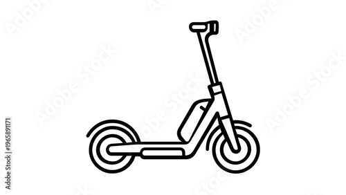 Electric kick scooter vector icon illustration. Minimalist black line art of a modern e-scooter for urban commuting, micro-mobility, and eco-friendly city transportation. Scalable flat design.