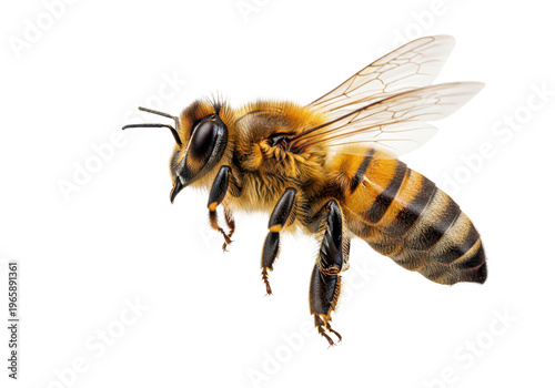 Honey bee in flight isolated on transparent background
