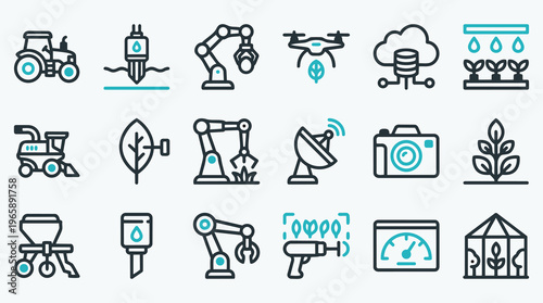 Smart Farming and Agriculture Technology Line Icons Set