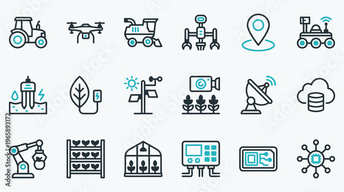 Smart Farming and Agriculture Technology Icons Set Vector Illustration