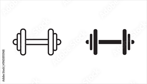 Gym Icon Set. Fitness and Sports Equipment Including Dumbbells. White background.