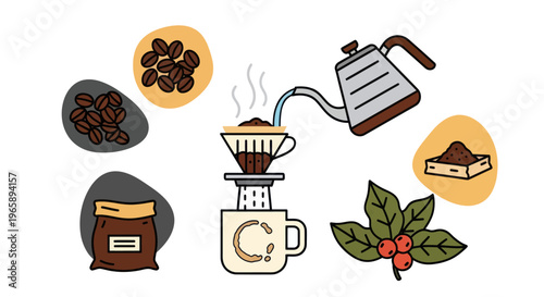 Coffee beans and coffee brewing equipment.