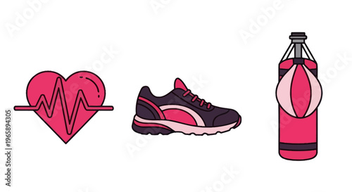 Fitness icons with shoe and bottle.
