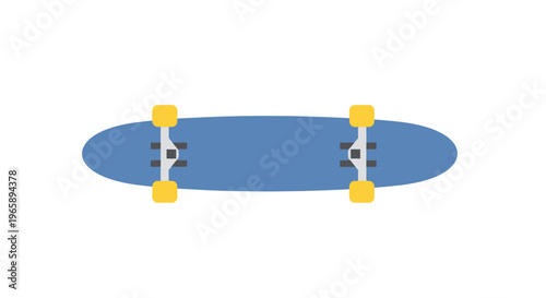 Blue skateboard with yellow wheels.