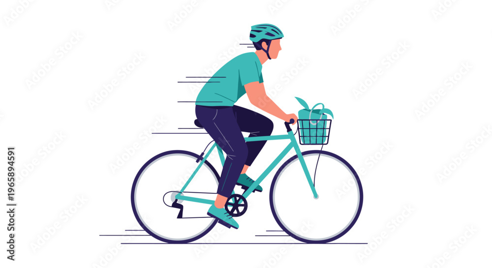 Fototapeta premium Man riding bicycle with basket.