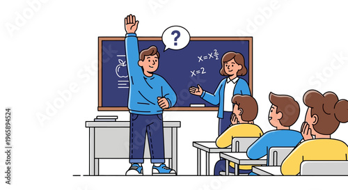 Teacher and student in classroom discussion.