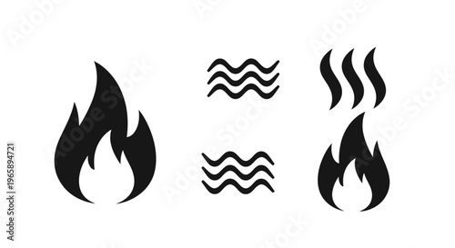 Black flame and wavy line icons.