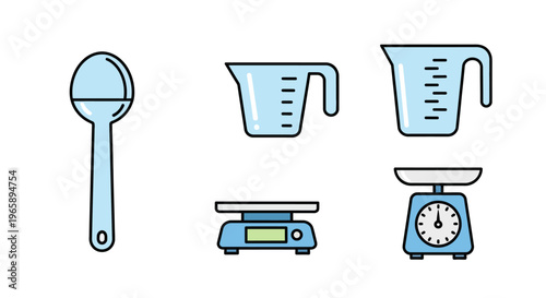 Kitchen measuring cooking utensils tools.