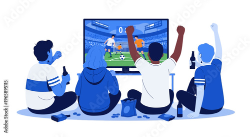 People watching sports on television together.