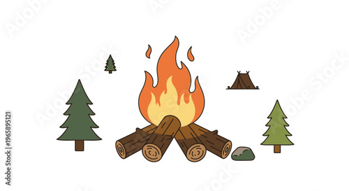 Burning Campfire with Wood Logs.