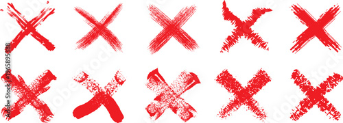 A collection of red x marks on a white background