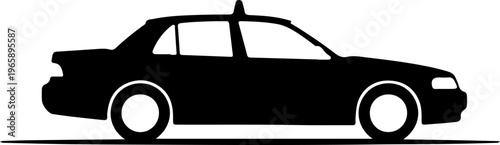 Sleek monochromatic vector icon of a classic sedan with a roof light, symbolizing urban public transportation and ride services