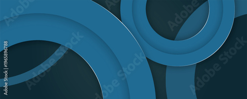 Dark abstract background with overlapping geometric circles. Minimalist design with sparkling light line decoration. Trendy concept with modern shadow effect.