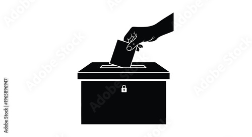A hand depositing a ballot into a black ballot box symbolizing voting