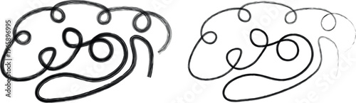 Two black line drawings of a brain with swirling lines
