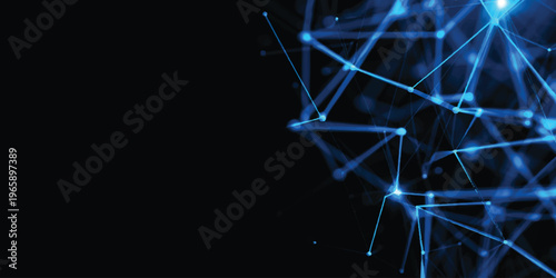 Abstract blue background with lines featuring a 3d technology network and glowing light energy shapes for a creative vector art design illustration