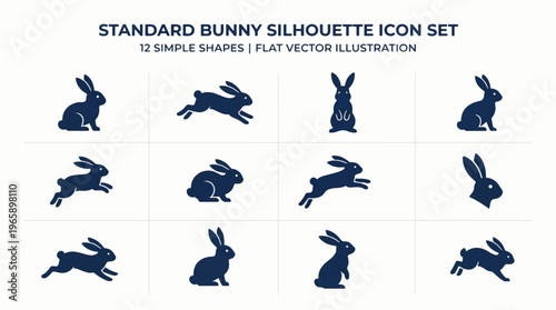 Standard Bunny Silhouette Icon Set 12 Simple Shapes for Vector Illustration