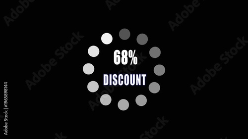 68 Percent Discount Promotional Banner with Circular Loading Indicator on Black Background